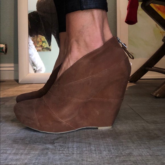 Cognac Wedge Booties - Picture 1 of 8